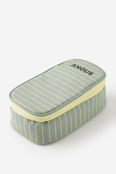 Personalised Arlow Canvas Pencil Case, TYPO GREEN & LIME PIN STRIPE