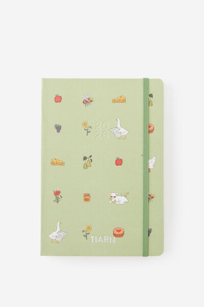 Personalised 2026 A5 Weekly Hard Metro Diary, Little Treats Bay Leaf