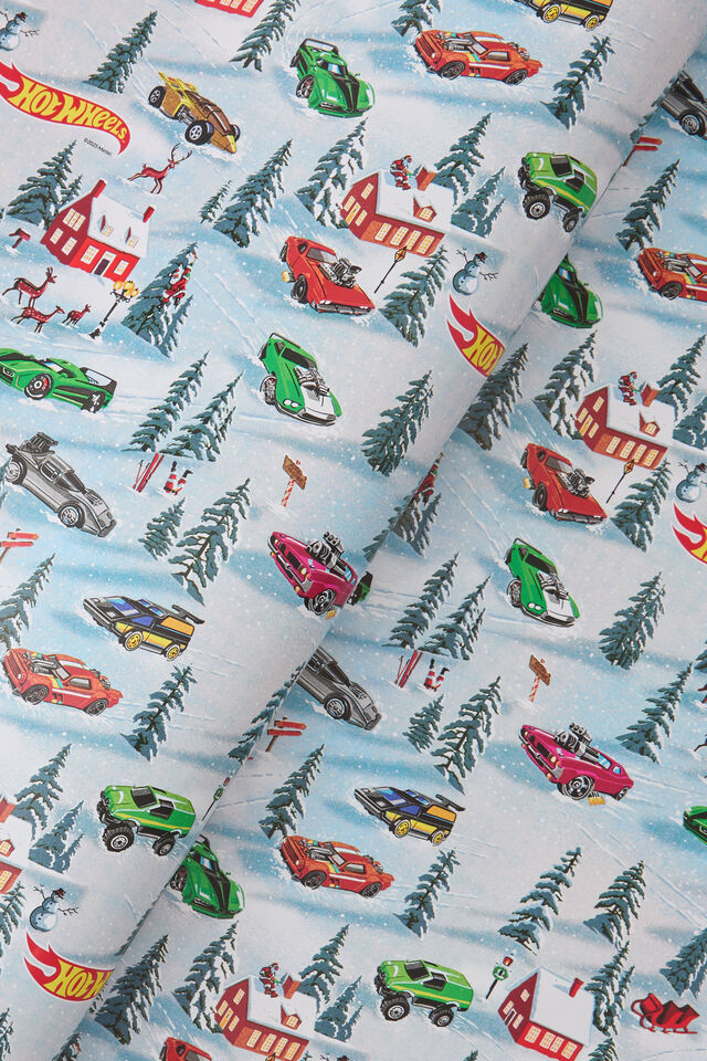 Christmas Wrapping Paper Roll, LCN MAT HOT WHEELS SNOW