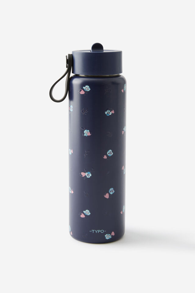 On The Move 500Ml Sipper Top, DITSY PANSY / MIDNIGHT