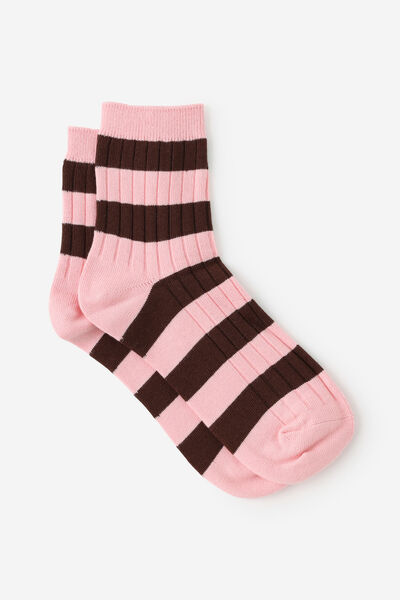 Mid Crew Socks, GEINIE STRIPE PINK