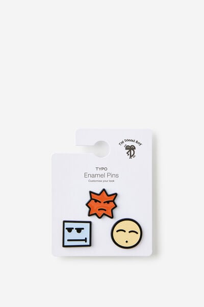 Collab Enamel Pins 3Pack, LCN DOO DOODLE BOY/FACE ICONS
