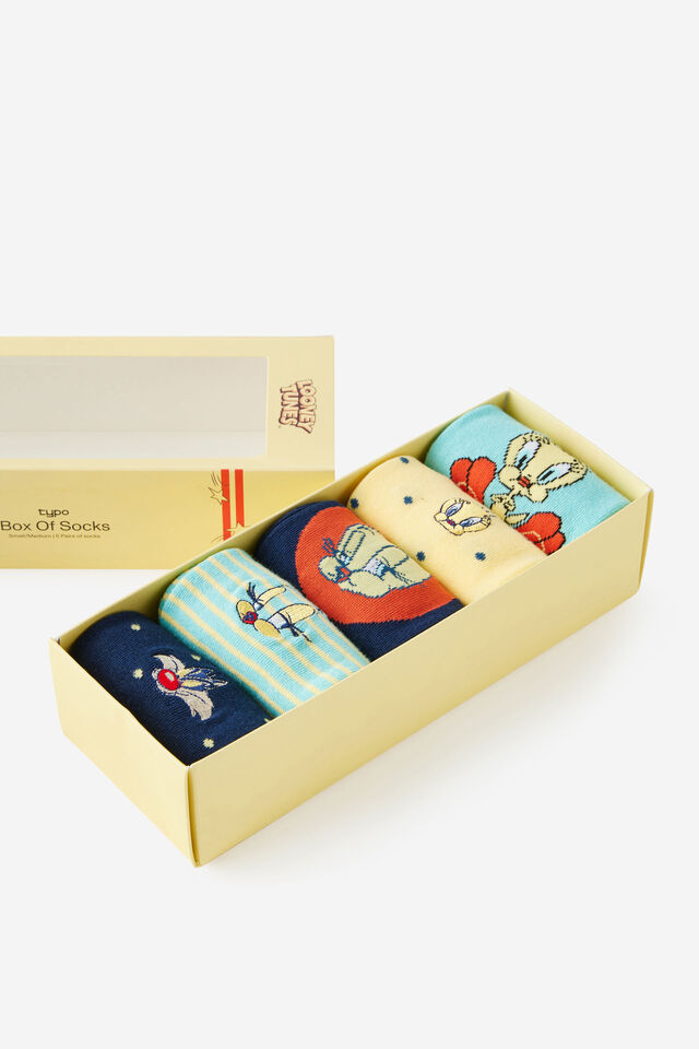 Collectors 5 Pack Socks, LCN WB LOONEY TUNES SYLVESTER & TWEETY (S/M)