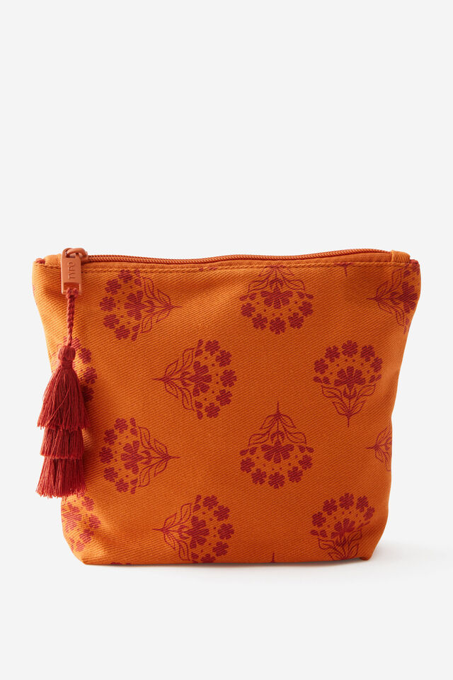 Tassel Pencil Case, FLORAL REPEAT BURNT ORANGE