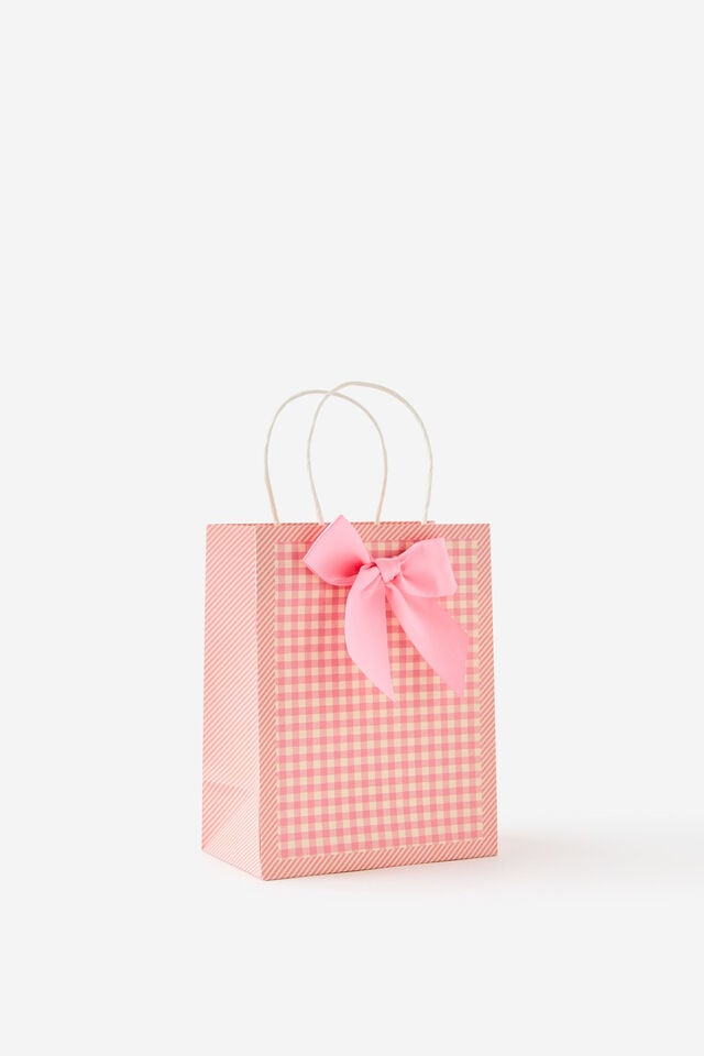 Premium Gift Bag -  Small, GINGHAM BOW STRAWBERRY PINK