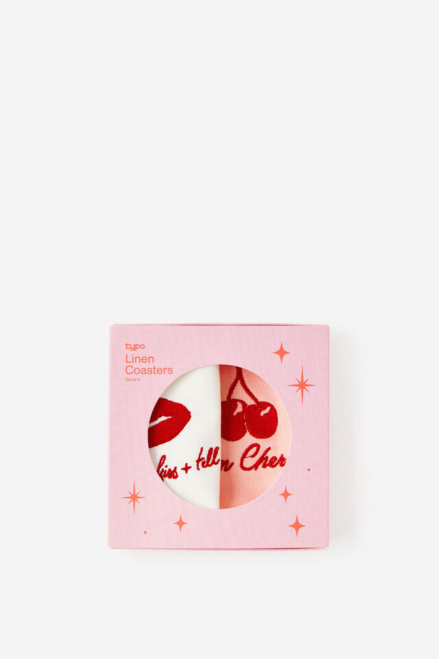 Linen Coasters Set Of 4, CHERRY KISS