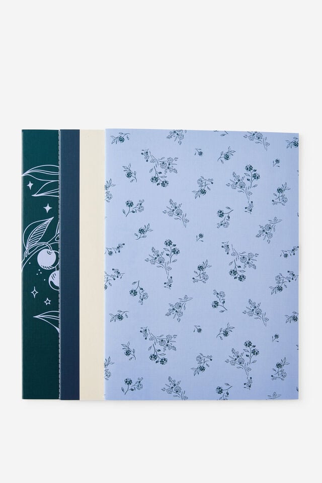 A4 3 Pack Lined Notebooks, SKY BLUE FLORALS