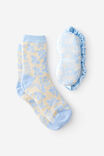Bed Socks And Eye Mask Gift Pack, SKY BLUE FLORALS - alternate image 1