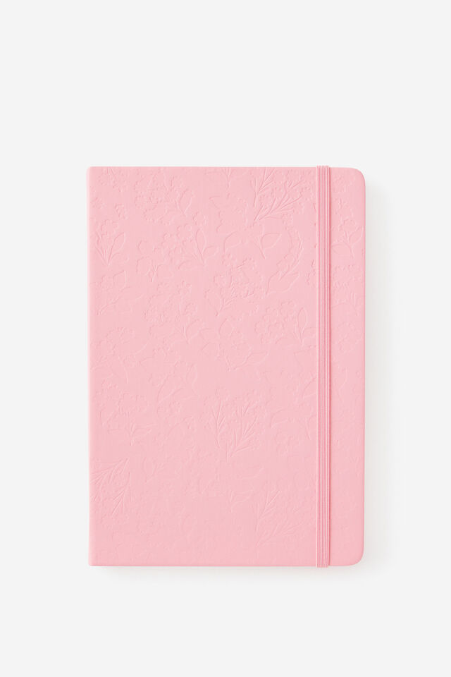 A5 Hard Lined Notetaker Notebook, BLOOM PL DEBOSS STRAWBERRY MILK