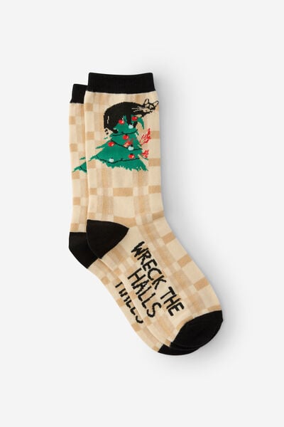 Christmas Novelty Socks, WRECK THE HALLS CAT (S/M)