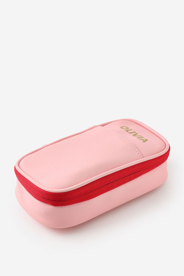 Personalised Hybrid Pencil Case, POP RED/FLORAL GINGHAM