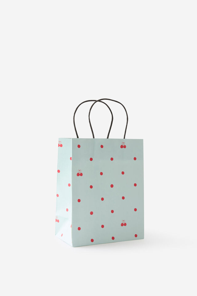 Gift Bag Small, BLUE WITH CHERRY POLKA