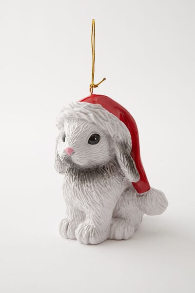 Oversized Resin Ornaments, BUNNY IN SANTA HAT