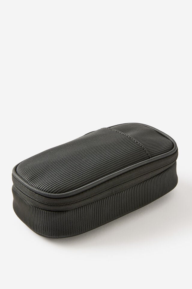 Hybrid Pencil Case, BLACK DEBOSS STRIPE