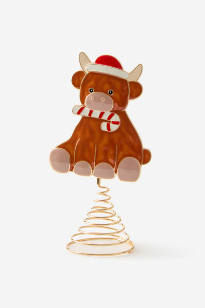 Enamel Tree Topper, HIGHLAND COW CANDY CANE
