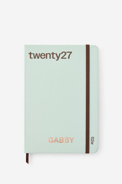 Personalised 2027 A5 Weekly On Schedule Diary, MINTY/ESPRESSO
