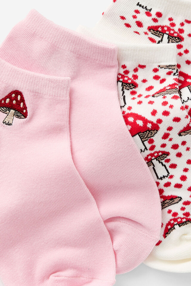 2 Pk Of Ankle Socks, MUSHROOM (S/M)