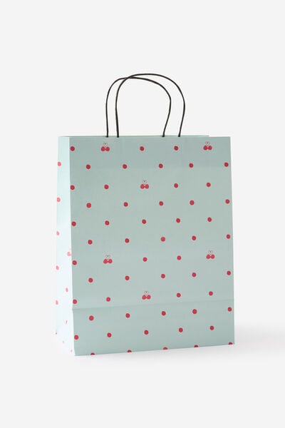 Gift Bag Medium, BLUE WITH CHERRY POLKA