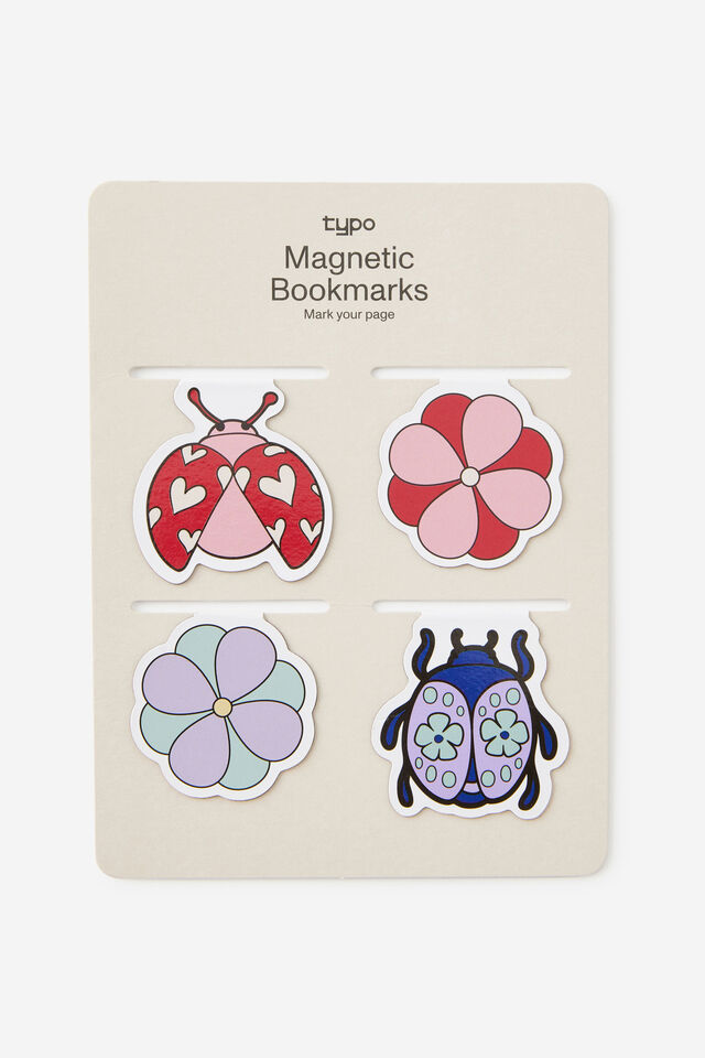 Magnetic Bookmarks 4Pk, BEETLES AND FLOWERS