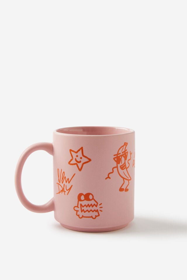 Daily Mug, LCN DOO DOODLE BOY PINK / RED CHARACTERS