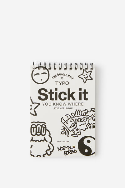 Premium Stick It Sticker Book, LCN DOO DOODLE BOY / BLACK & WHITE