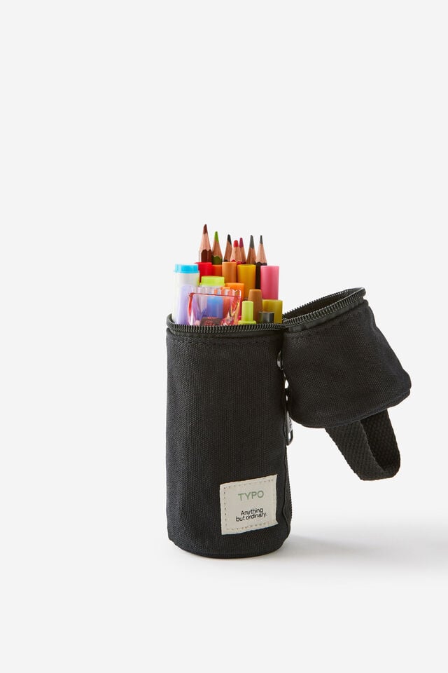 Barrel Canvas Pencil Case, BLACK