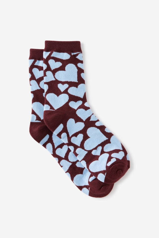 Mid Crew Socks, HEART YARDAGE BROWN