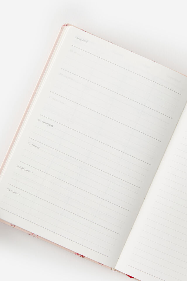 2026 A5 Weekly Hard Metro Diary, Ditsy Pansy Pink Clay