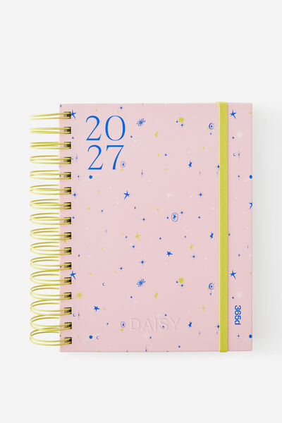 Personalised 2027 A5 Daily Bright Days Diary, STRAWBERRY MILK DITSY CELESTIAL