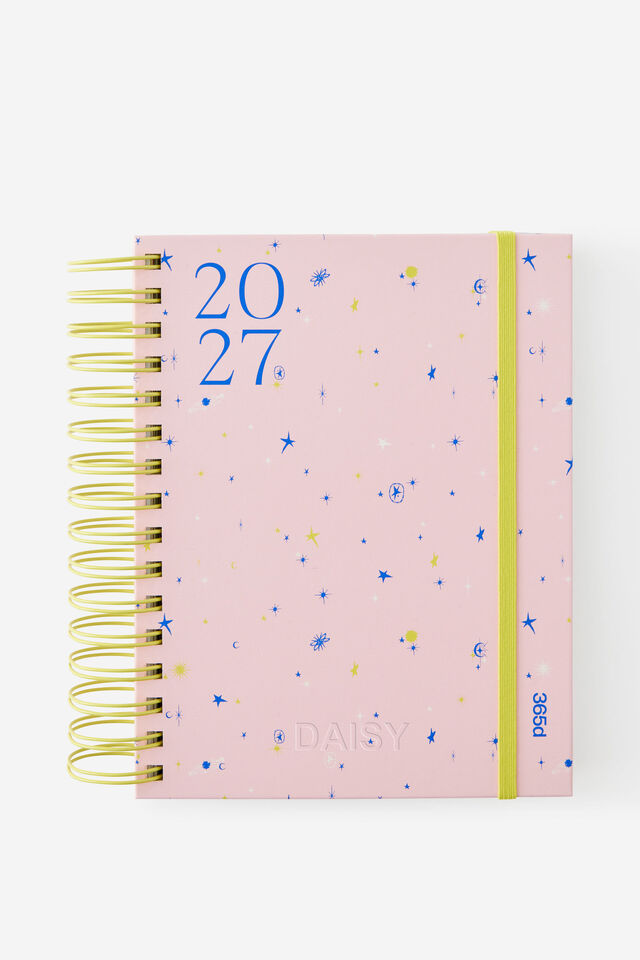 Personalised 2027 A5 Daily Bright Days Diary, STRAWBERRY MILK DITSY CELESTIAL