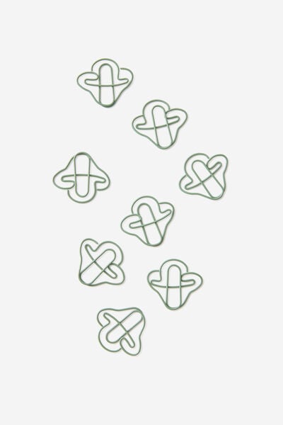 Shaped Paper Clips 8Pk, MUSHROOMS TYPO GREEN