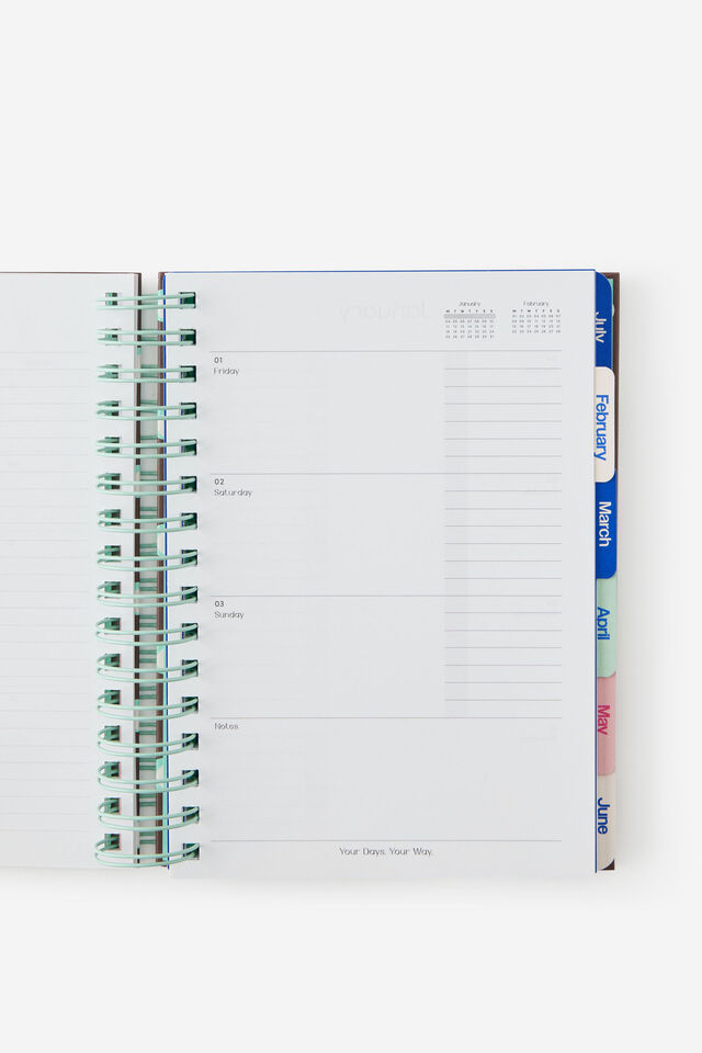 2027 A5 Weekly Bright Days Diary, ESPRESSO POLKA