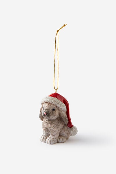 Resin Christmas Ornament, BUNNY IN SANTA HAT