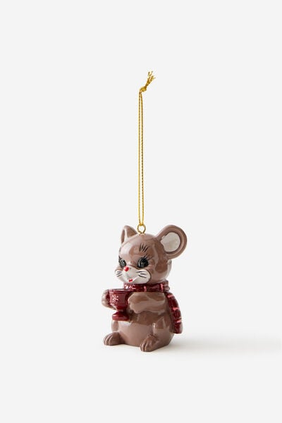 Resin Christmas Ornament, MOUSE AND COCOA CUP