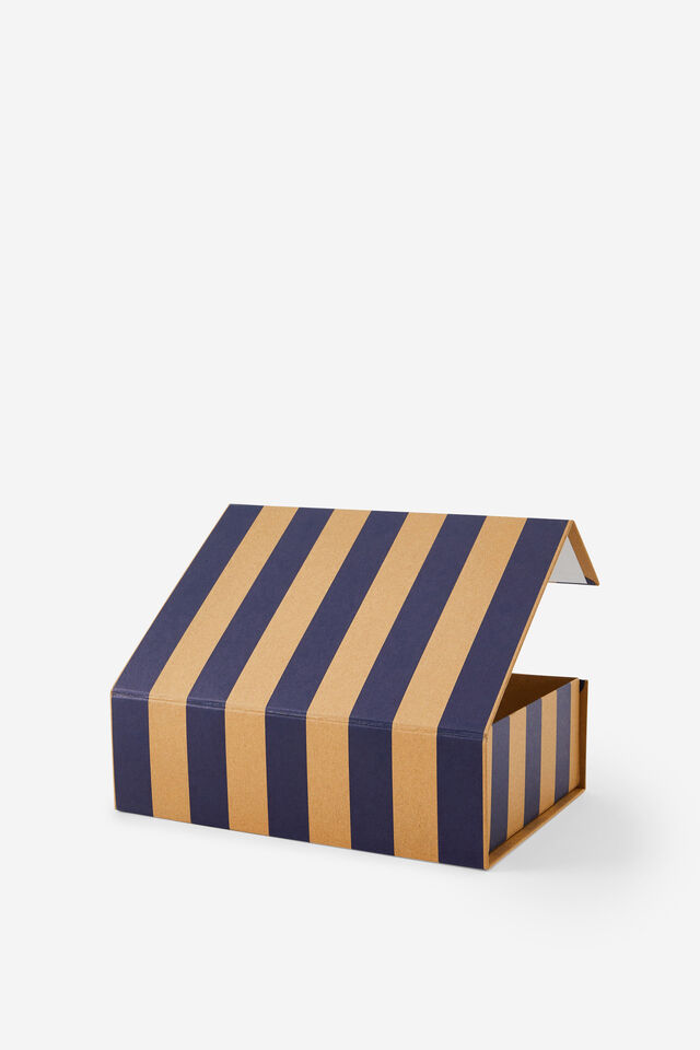Medium Magnetic Flat Pack Box, BLUE AND CRAFT STRIPE