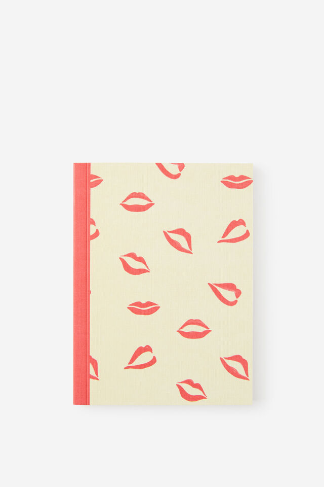 A6 Riley Lined Notebook, ECRU RED LIPS