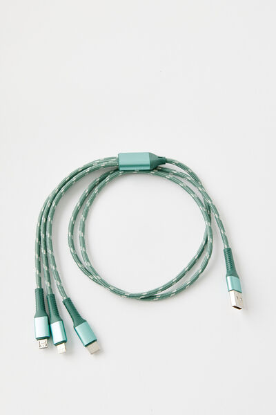 3-In-1 Usb-A Charging Cable, TYPO GREEN