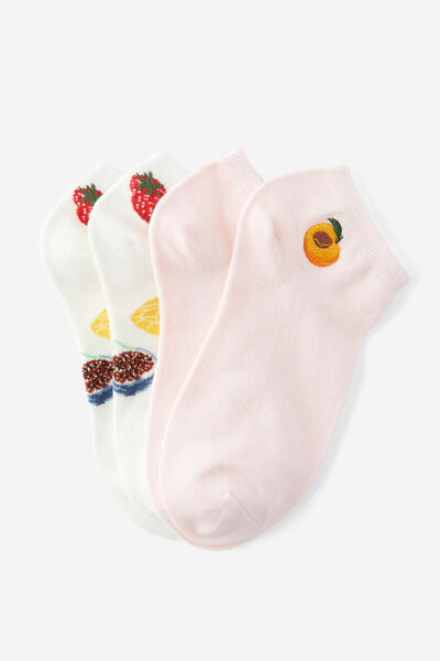 2 Pk Of Ankle Socks, FRUIT SET (S/M)