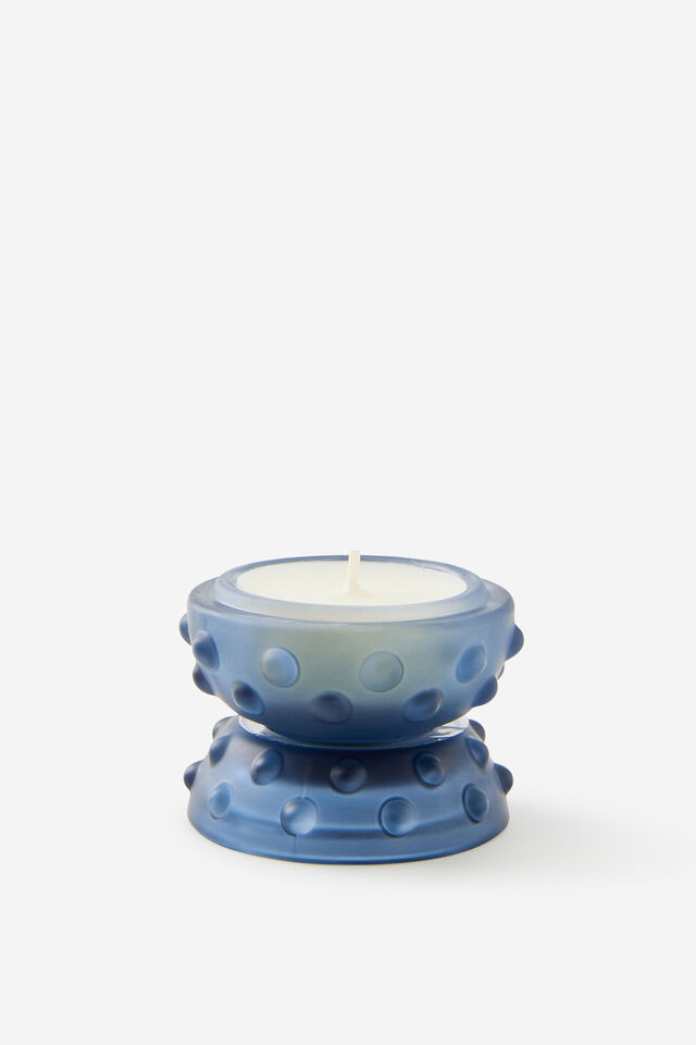 Mini Stackers Glass Tea Light Candle, AUDIO DREAMER SLATE BLUE BUMPY