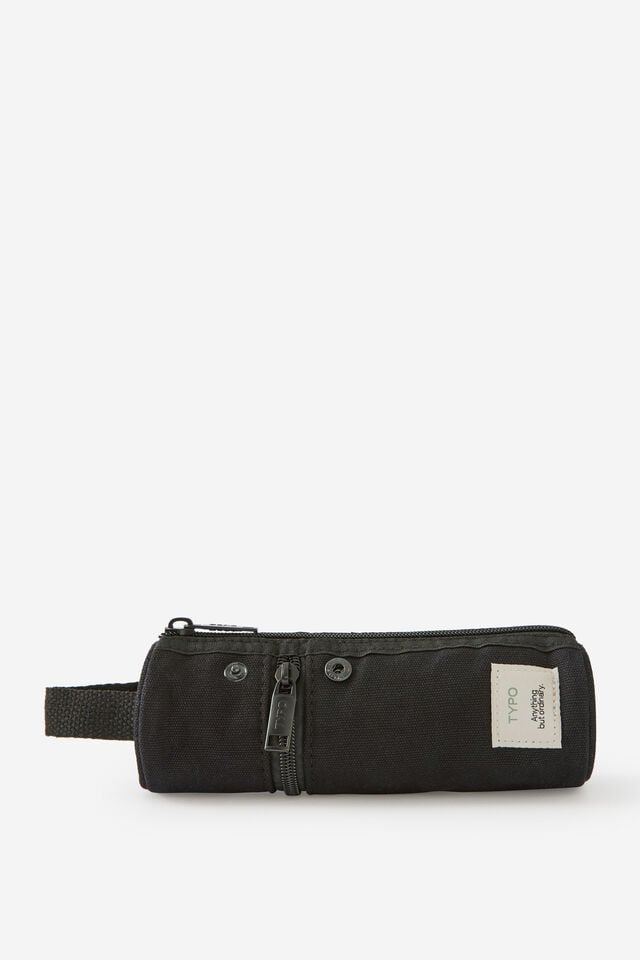 Barrel Canvas Pencil Case, BLACK