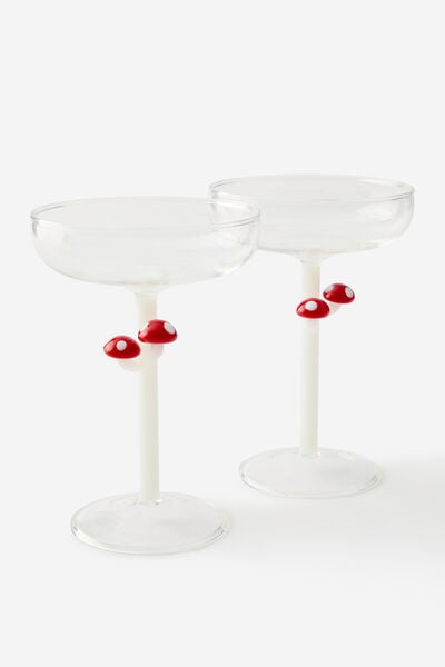 Novelty Cocktail Glass Set Of 2, MUSHROOMS
