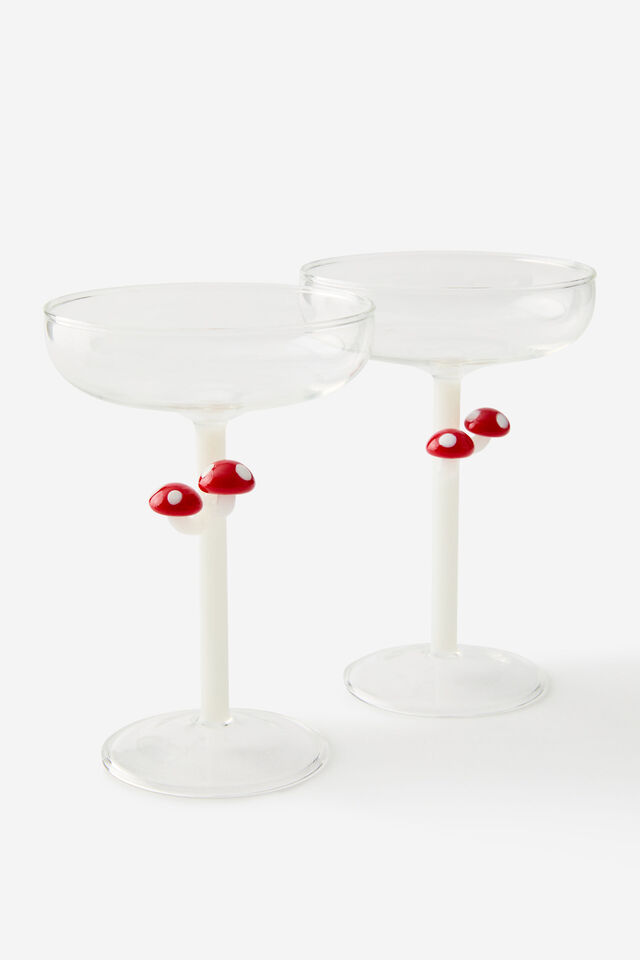 Novelty Cocktail Glass Set Of 2, MUSHROOMS