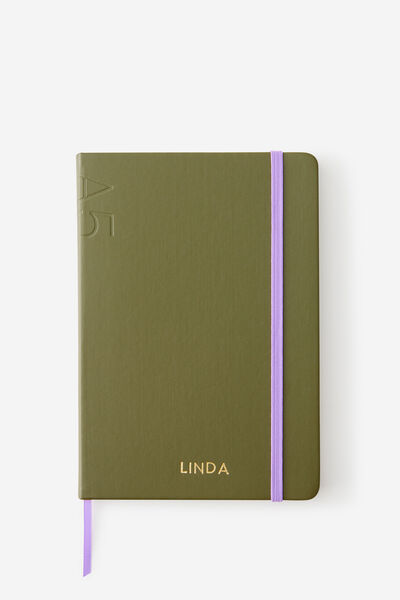 Personalised A5 Hard Lined Notetaker Notebook, OLIVE