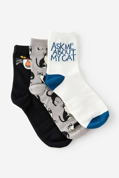 3 Pack Of Socks, CATS S/M