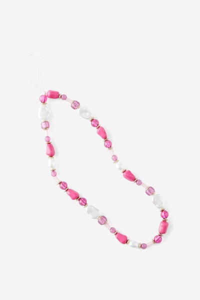 Carried Away Phone Charm Strap, PINK CRYSTAL / PEARL