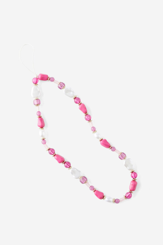 Carried Away Phone Charm Strap, PINK CRYSTAL / PEARL