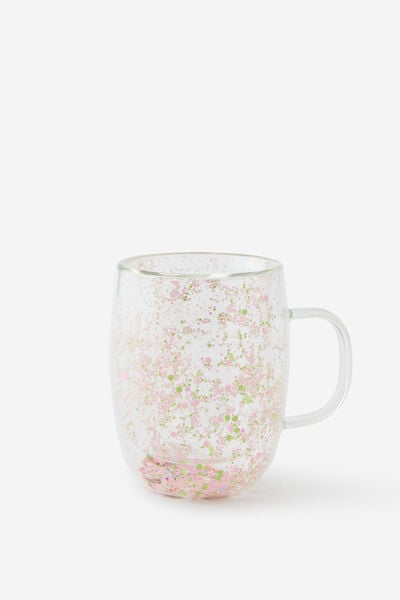 Trapped Glitter Glass Mug, FLOWER MIX