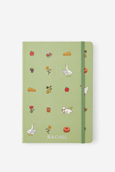 Personalised 2026 A5 Daily Hard Metro Diary, Little Treats Bay Leaf