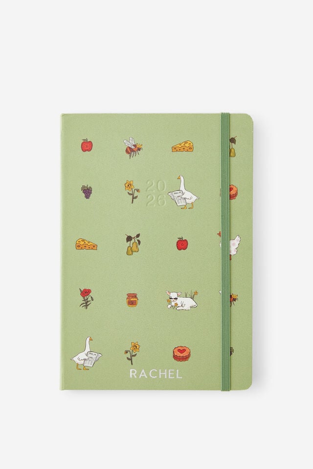 Personalised 2026 A5 Daily Hard Metro Diary, Little Treats Bay Leaf