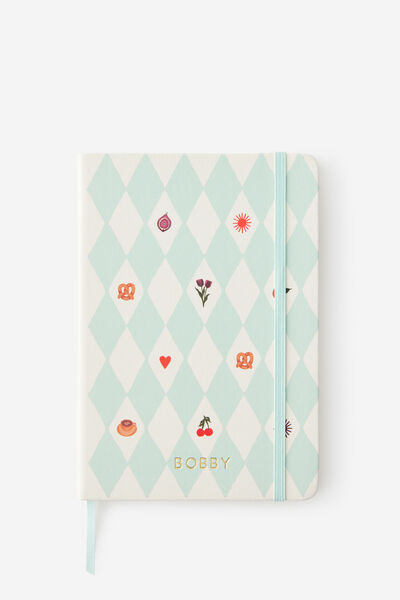 Personalised A5 Hard Lined Notetaker Notebook, MINTY HARLEQUIN